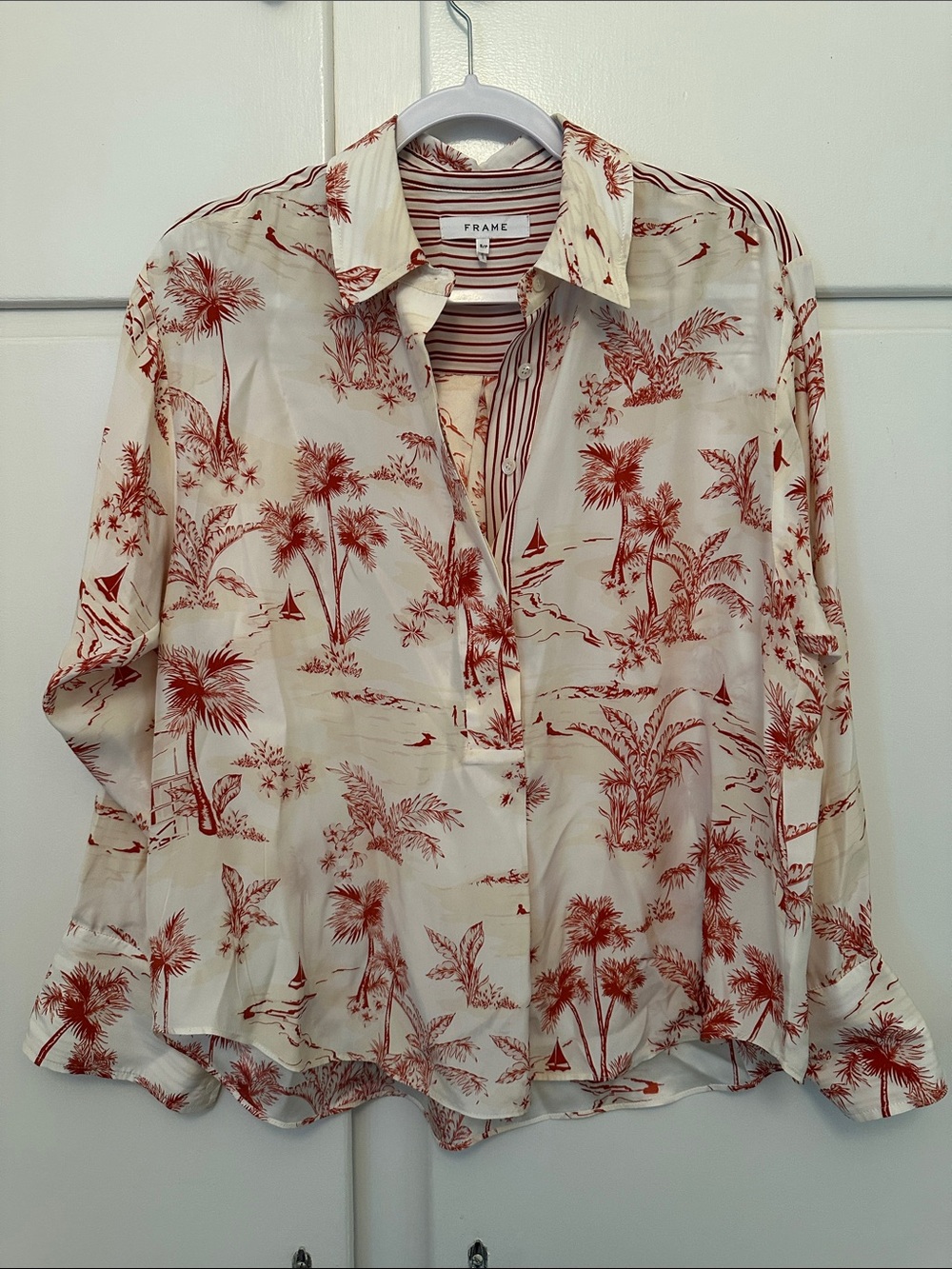 LIKE NEW Frame Tropical White and Red Button Down Blouse Top